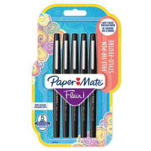 Paper Mate Flair Fibre Tip Pen Medium Point 0.7mm Black (Pack 5) 2028909